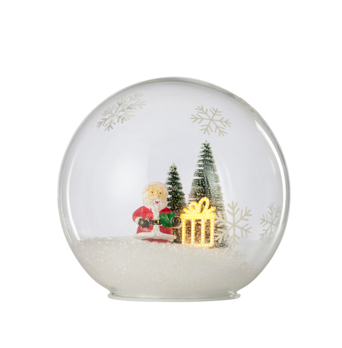 Glasskule med LED og julenisse Ø15 cm